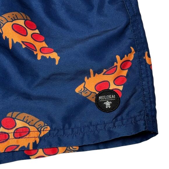 Molokai Surf Co Pizza Board Shorts Swim Trunks Blue XL - Picture 3 of 4